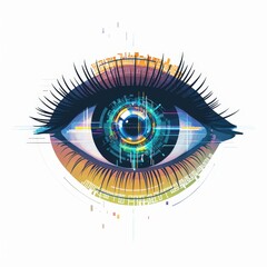 Design of digital vision creative symbol, eye iris scan icon logo illustration isolated on white background