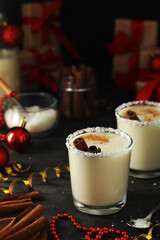 Two glasses with traditional Puerto Rico cocktail Coquito	