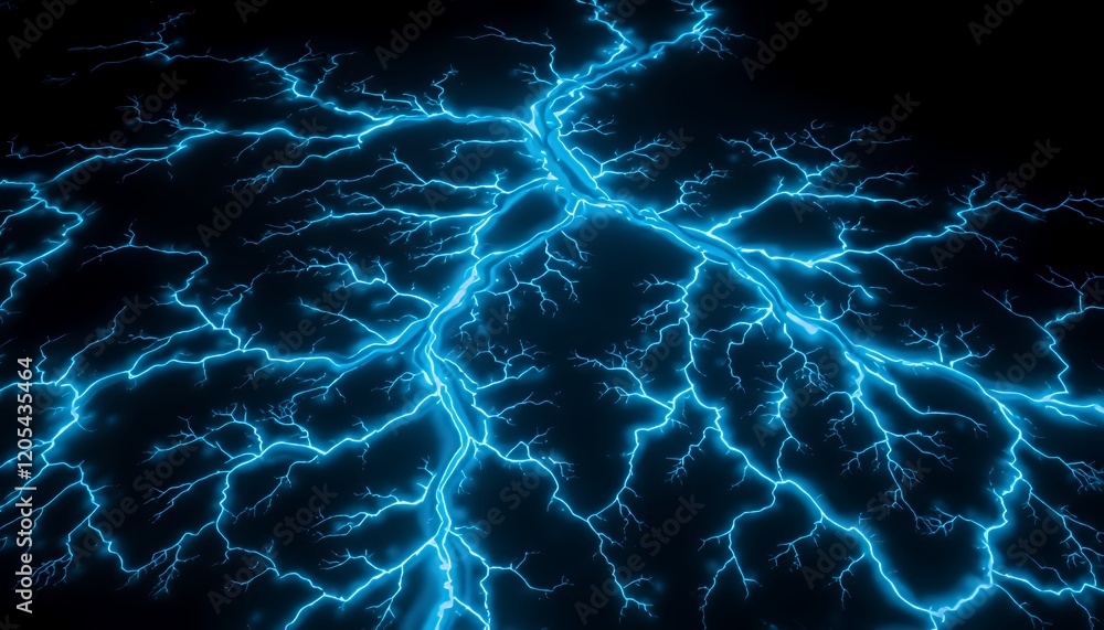 Poster abstract digital rendering of electric blue lightning bolts on black background energetic plasma pow