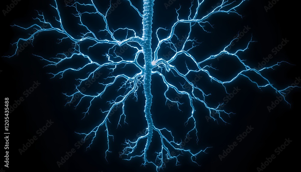 Poster abstract digital network illustration with glowing blue lines resembling a neural network or tree st