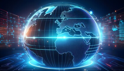 Fototapeta premium Illuminated Earth Representation with Sci-Fi Digital Elements and Network Design