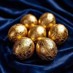 Decorated with a golden egg spring theme on a blue background