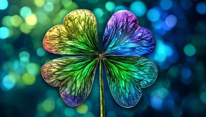 multicolored four-leaf clover on a blue background