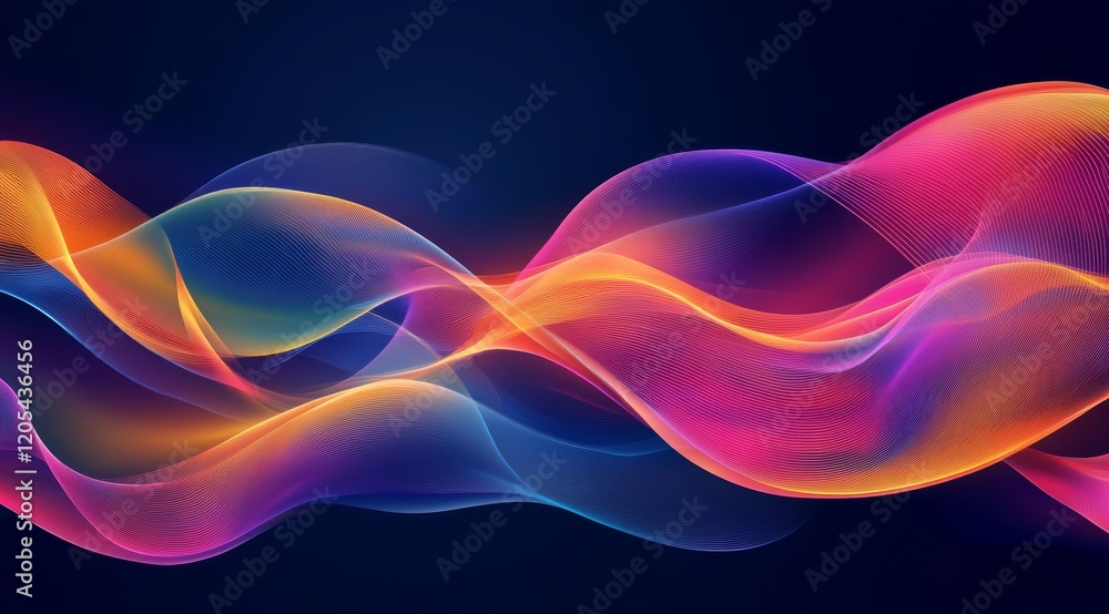 Poster abstract colorful flowing wave, vibrant gradient, dynamic motion design.