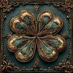 golden four-leaf clover on a blue background