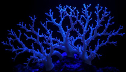 Glowing Blue Coral in Dark Underwater Setting
