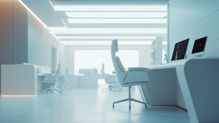 Futuristic Office Interior Design: Sterile White Workspace