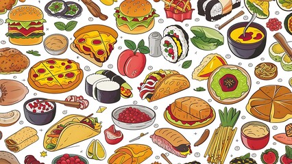Big number of foods from various categories. Isolated vector icons