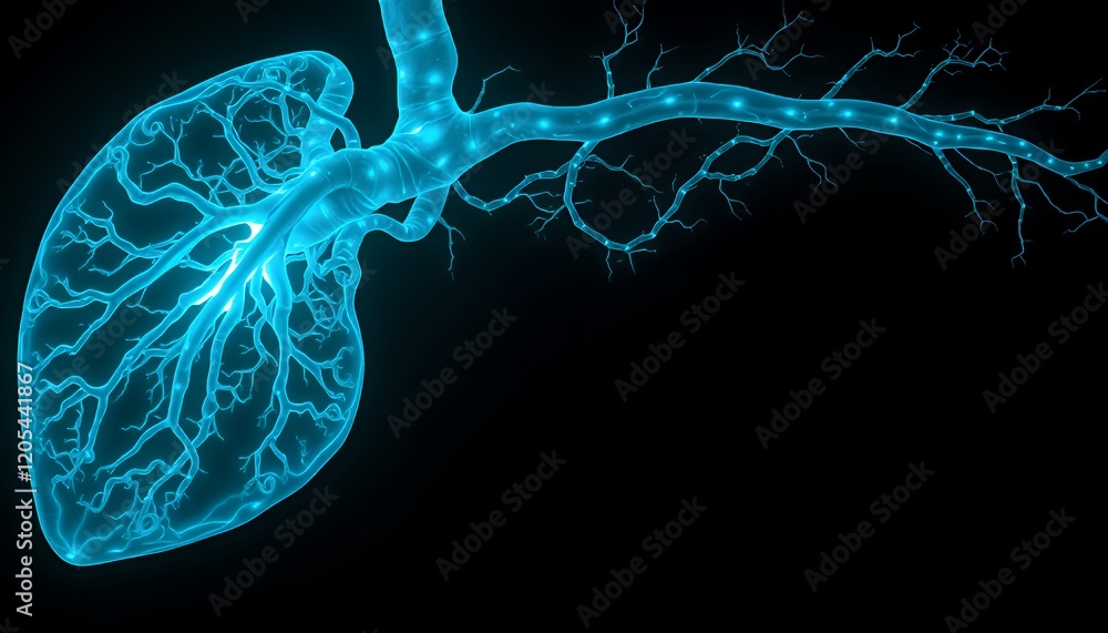 Poster glowing human lung with detailed vascular system network 3d rendering