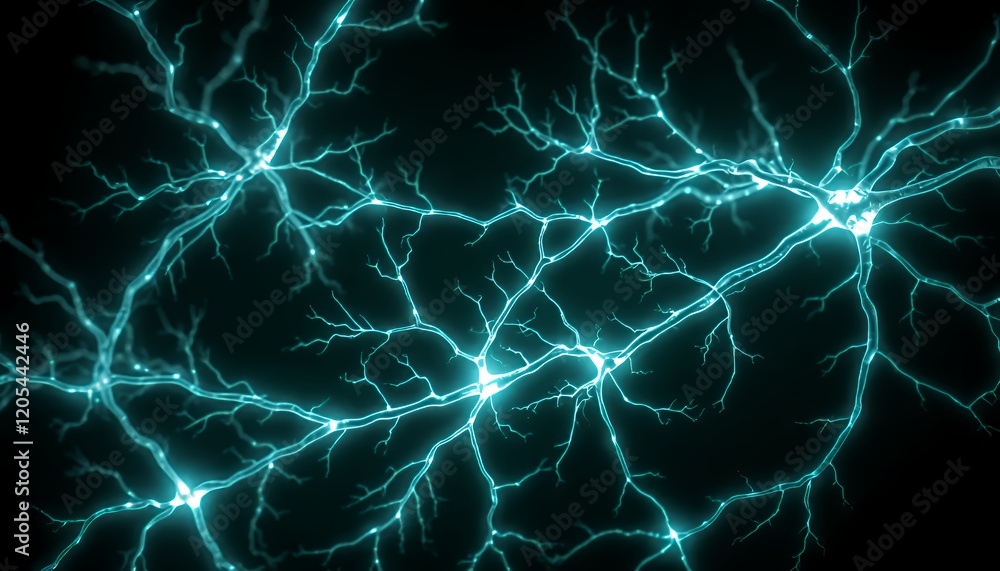 Poster glowing network of neurons abstract digital illustration of brain cells neural pathways and synaptic
