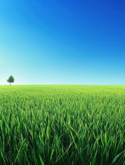 Fototapeta premium Lush Grass Plains with Clear Blue Skies and a Single Contrasting Tree