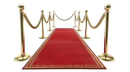 Red carpet with gold poles on transparent background