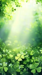 Vibrant green clovers basking in soft sunlight, embodying nature s essence for stpatrick s day