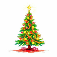 Fototapeta premium colorful christmas tree drawing on white background christmas art vector illustration