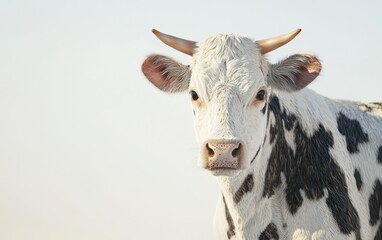A realistic Holstein cow standing on a pure white background, detailed fur texture and soft lighting