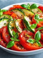 Fresh Vegetable Salad with Slices of Tomato and Zucchini