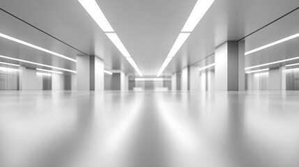 Obraz premium Modern minimalist white hallway interior design with bright lighting