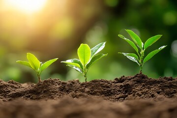 Fototapeta premium Growing Plants Seedlings in Soil, Nature Photography