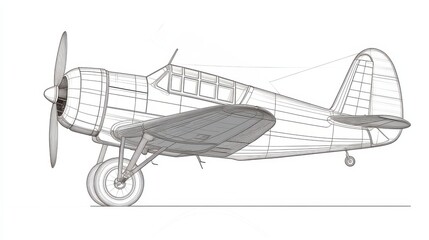 Vintage Aircraft Blueprint in Detailed Sketch Style Illustration