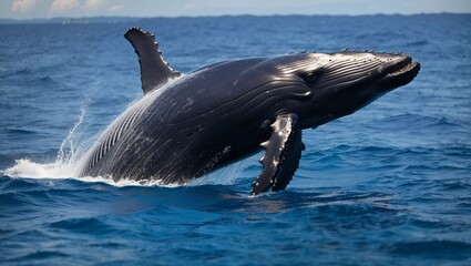  breaching humpback whale in the ocean
