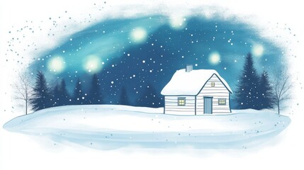Fototapeta premium Winter Wonderland with Snowy Landscape and Cozy Cottage Scene