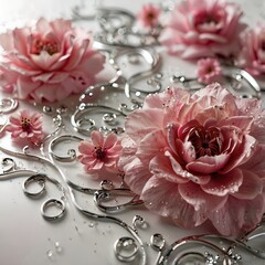 Pink rose and silver designs
