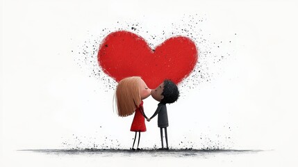 Romantic Couple Kissing Under a Heart Shaped Splash of Paint in Bright Colorful Art Style