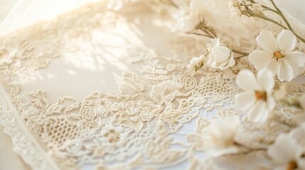 Delicate vintage wedding invitation featuring antique lace details and soft floral accents creating a timeless and elegant design