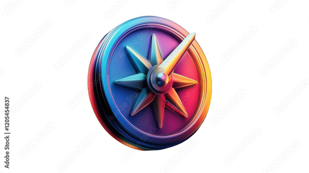Poster a vibrant and modern 3d rendering of a compass with a glowing neon finish, set against a transparent