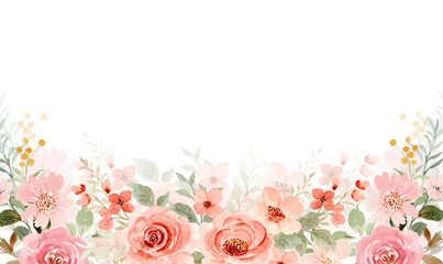 Watercolor flower frame isolated on a white background.