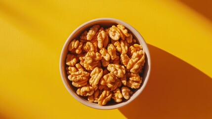 Obraz premium Fresh walnuts in bowl on warm background