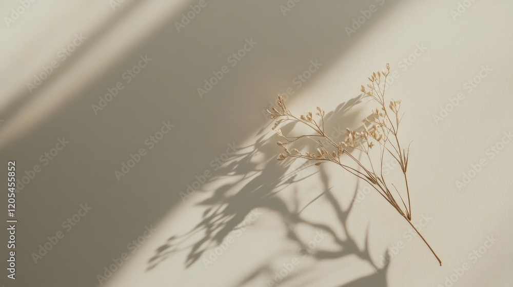 Poster elegant dried flower casting shadows on a neutral background creating a minimalist scene