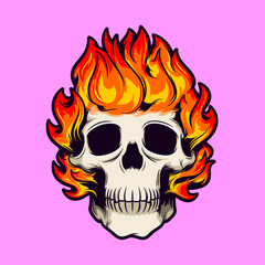 Illustration of a Flaming Skull - Colored Variant