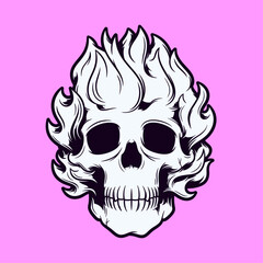 Illustration of a Flaming Skull - Monochrome Variants