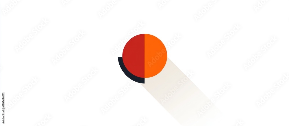 Poster clean flat design featuring a dual-colored circle with a long shadow on a white background