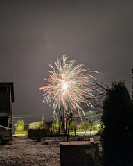 holiday fireworks in the sky, colorful, different shapes and brightness lights