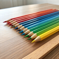 Colorful pencils on wooden desk