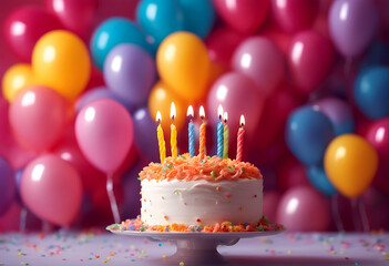 joyful with birthday colorful celebration cake valentine background balloon party candles love candle romance vibrant balloons colourful