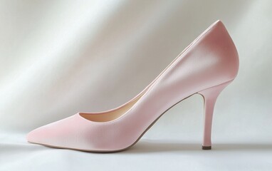 A single pastel pink classic pump with a soft velvet finish on a crisp white backdrop