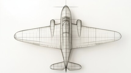 Wireframe Model of Classic Airplane from Bird's Eye View
