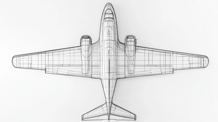Detailed Wireframe of an Airplane from Top View Perspective