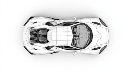Top View of a Modern Sport Car Wireframe Design Illustration