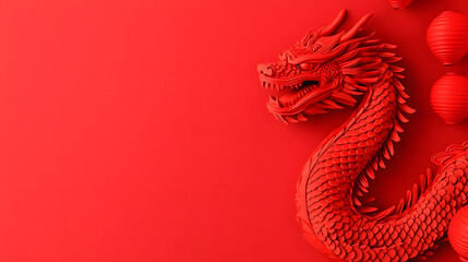 Obraz premium Dynamic dragon sculpture cultural setting digital art vibrant environment aesthetic viewpoint symbol of power