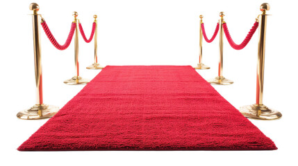 Red carpet with gold poles on transparent background