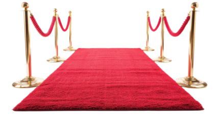 Red carpet with gold poles on transparent background