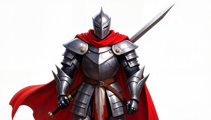 Fototapeta premium Heroic knight brandishing broadsword in polished armor, valiant strength