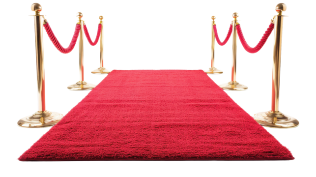 Red carpet with gold poles on transparent background