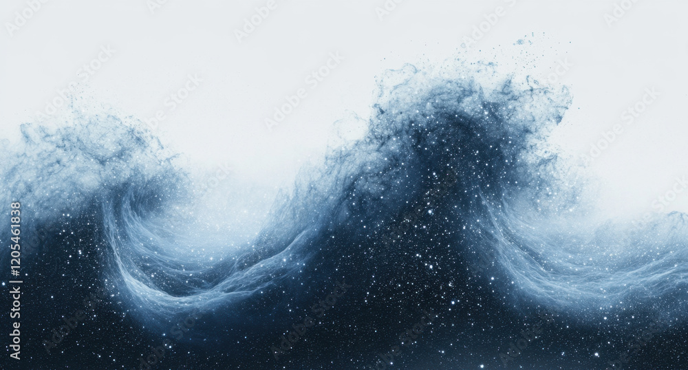 Poster a powerful blue wave of energy rolls through space, illuminated by countless stars and distant galax