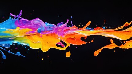Dynamic streaks of vibrant neon paint create an abstract colorful design against a black background