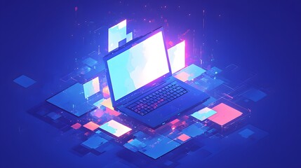 A 3D icon representing a laptop, designed in a sleek and modern style.